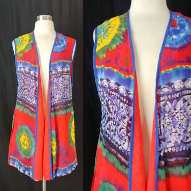 Vintage 80s Dorothy Schoelen Platinum Small Red Tie-dye Vest - Eighties Tie Dye Vest 