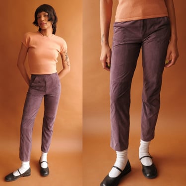 Vintage 80s Giorgio Armani Purple Suede Pants/Goat Leather/ Size 24 