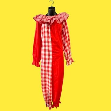 vintage clown costume 1960s red gingham Halloween outfit OSFM 