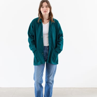 Vintage Emerald Green Chore Jacket | Unisex Cotton Utility Work | Made in Italy | L | IT401 