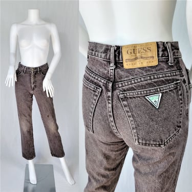 Distressed 1980's Grey Stonewash Guess Denim Jeans Pants I Sz Sm I W: 27" 