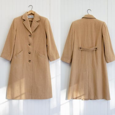 camel hair coat 70s 80s vintage Montaldo's tan minimalist wool coat 