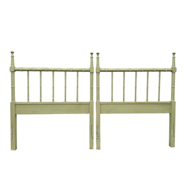 Faux Bamboo Twin Headboards by Henry Link Bali Hai - Set of 2 Vintage Green Spindle Post Hollywood Regency Coastal Furniture Pair 