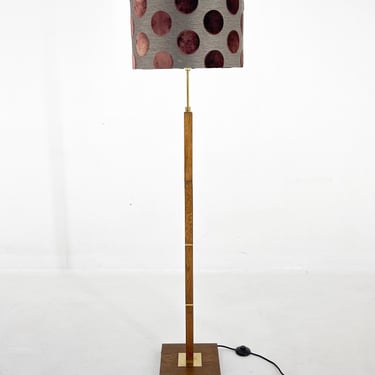 1960s Brass & Wood Floor Lamp, Denmark, Restored 