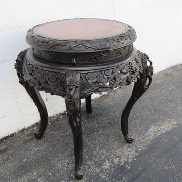 Early 1900s Oriental Heavy Hand Carved Large Center Side Table 3665