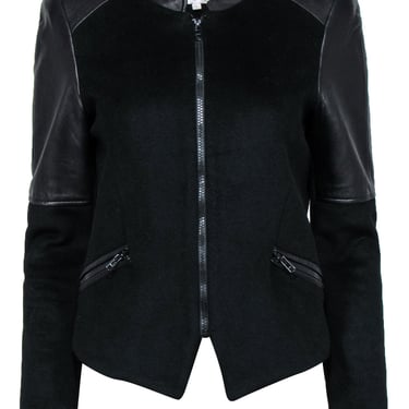 Parker - Black Wool Blend Moto Jacket w/ Leather Accents Sz L