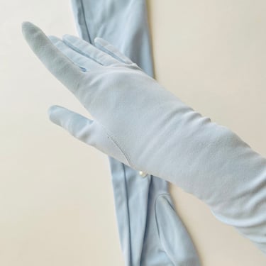 1950s Light Blue Full-Length Gloves | 50s Pale Blue Opera Gloves | Wear Right Gloves | Size 6 