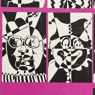 1980s Freaky Clown Scratchboard Art Collage - Vintage School Art Projects - Creepy Clowns - Scary Artwork - Morbid Decor - Halloween 