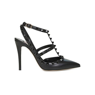 Valentino Garavani Women Black Calf Leather Rockstud Slingback