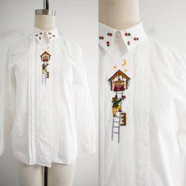 1980s/90s Embroidered White Cotton Blouse 