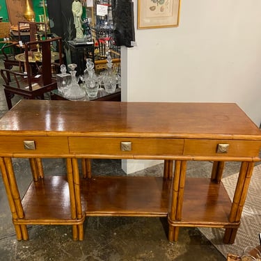 Custom vintage signed heavy bamboo 3 drawer console as found in store pick up only 34&quot; tall x 19&quot;deep x 60&quot;wide