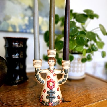 Vintage Scandinavian Folk Art Candelabra 