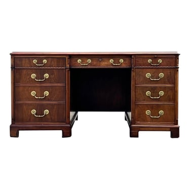 National Desks Vintage Burl Walnut Regency Style Executive Desk 