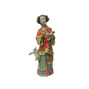 Chinese Oriental Porcelain Qing Style Dressing Cranes Flower Lady Figure ws3683E 