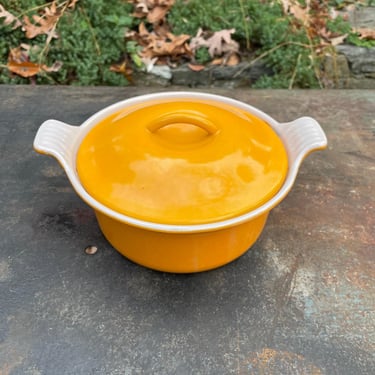 Le Creuset France Lidded Pot Small 18 Vintage Cerise Yellow Cast Iron Petite Dutch Oven Casserole 