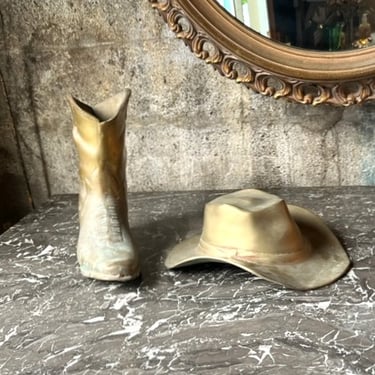 Vintage Brass Cowboy Hat &amp; Boot (Sold Individually)
