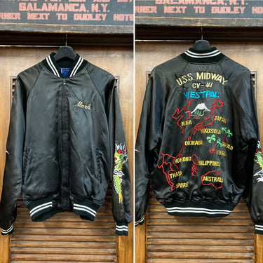 Vintage 1980’s Japan Souvenir Tour Jacket -U.S.S. Midway- 80’s Jacket, 80’s Souvenir Jacket, Vintage Embroidery, Vintage Clothing 
