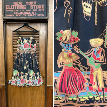 Vintage 1950’s Fiesta Atomic Cotton Rockabilly Dress, Vintage 1950s Dress, Vintage Novelty Print, 1950’s Day Dress, Rockabilly Dress 