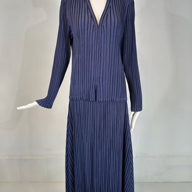 Issey Miyake Fete Blue Pleated Jacket &amp; Skirt Set