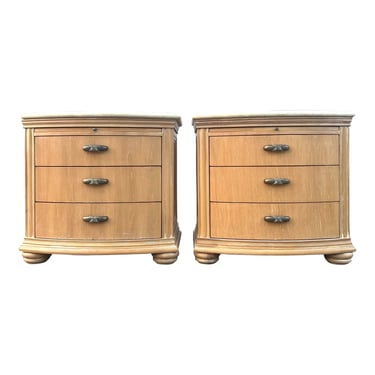 Lexington "Atlantic Overtures" Cerused Oak Bow Front Commodes Large Nightstands - a Pair 