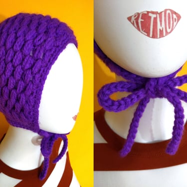Space Age Vintage 60s 70s Purple Crochet Balaclava Hat 