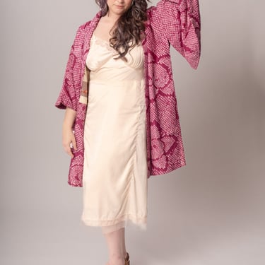 Magenta Silk Shibori Haori Jacket