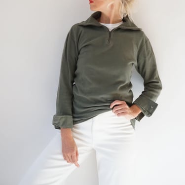 Vintage Olive Green Half Zip Thermal | Lightweight Long Sleeve Sweatshirt | Perfect Layer Top Made in France 