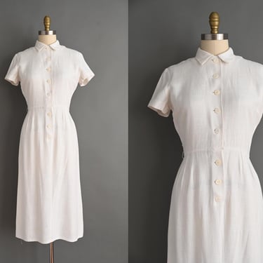 vintage 1950s Dress | Classic White Cotton Linen Shirtwaist | Simplicity is  Bliss - Long Beach, CA | ATTIC