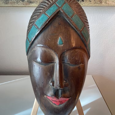 Vintage African Hand Carved Wooden Woman Mask |  Tribal Woman Head Wooden Mask | Figurine Wall Hanging Primitive Sculptural Mask 