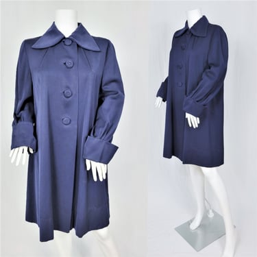 1940's Navy Blue Gabardine Long Jacket I Overcoat I Sz Lrg I Swing Coat I Coat 