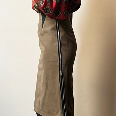 Alaia brown cotton side zip pencil skirt 