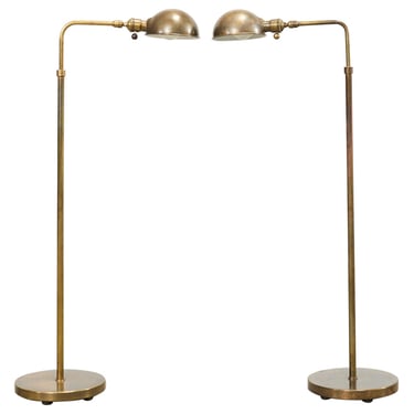 Pair of Midcentury Patinated Brass Pharmacy Floor Lamps