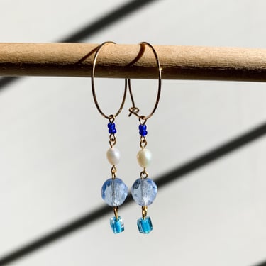 Seaside Hoops 2 // Freshwater Pearl & Bead Drop Earrings 