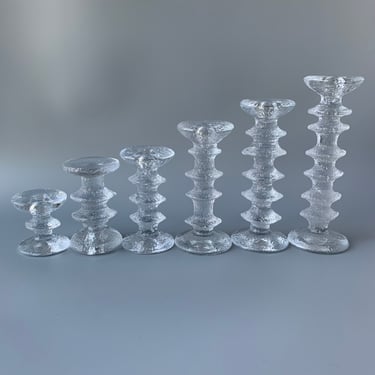 Set of Six  Signed Timo Sarparneva Iittala Festivo Glass Candlesticks 