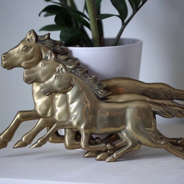 Set of 3 Vintage Antique Brass Horse Wall Art | Equestrian Western Wall Art 