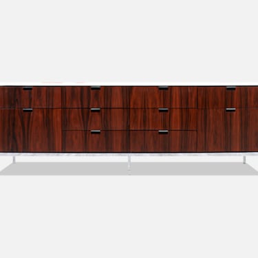 Florence Knoll Rosewood & Steel Credenza with Carrara Marble Top