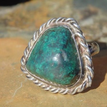 Southwestern Sterling Silver and Green Chrysocolla Ring  - Size 6.25 