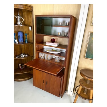 Mid-Century Modern Bookcase With Secretary Desk Bar Record Cabinet Display Cabinet 
