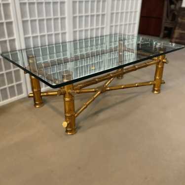 Faux Bamboo Coffee Table with Thick Glass Top
