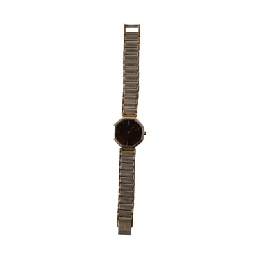 YSL Silver + Gold Asymmetrical Navy Watch 1