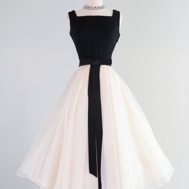 Classic 1950’s Grace Kelly Style Cocktail Party Dress by Carlye / Small