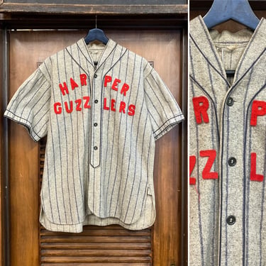 Vintage 1940’s “Harper Guzzlers” Athletic Wool Stripe Sports Jersey Shirt, 40’s Baseball Jersey, Vintage Jersey, Vintage Clothing 