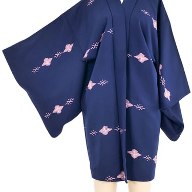 Navy Block Printed Haori Kimono