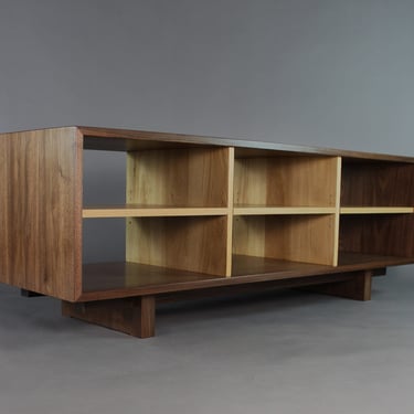 Solid walnut and white oak media console room divider low case organic modern mid century style design 