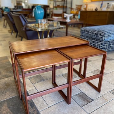 Danish Teak Coffee Table with Side Nesting Tables