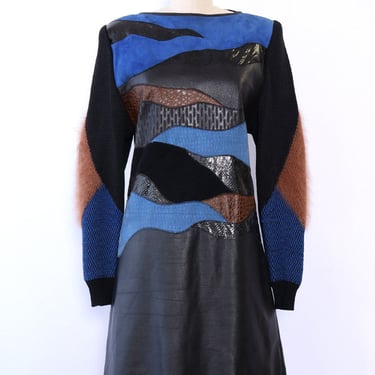 Mixed Media Leather Sweater Dress M/L