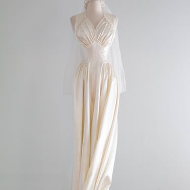 Gorgeous 1940's Gleaming Ivory Slipper Satin Wedding Gown From Meier & Frank / S