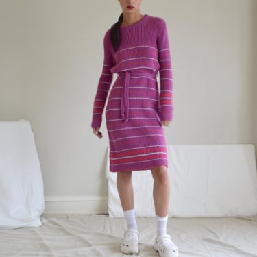 pink loose knit sweater lurex striped dress crewneck made in italy 