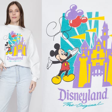Medium 90s Disneyland Mickey Mouse Sweatshirt | Vintage White Graphic Cartoon Crewneck 
