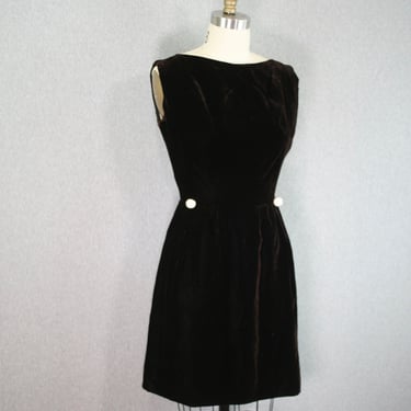 1960s, Victor Costa, Mod Brown Velvet, Cocktail Dress || Brown Mini Dress || Size Small 